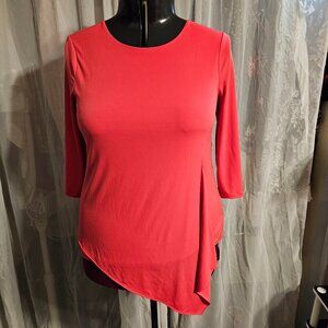 #188 Chicos Size 1 coral Ultimate Tee asymmetrical shirt t-shirt with ¾ sleeves
